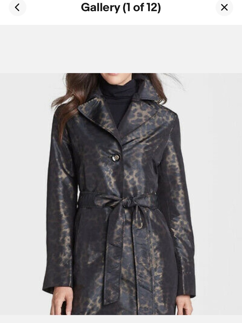 Ellen Tracy Metallic Leopard-Print Trench Coat in Black and Gold